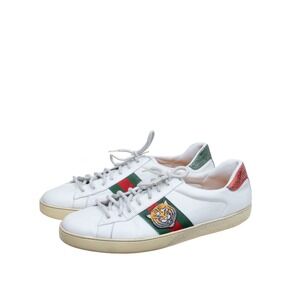 Gucci Ace Tiger Web Sneakers White Leather Snake Heel Men's UK 11.5/US 12.5